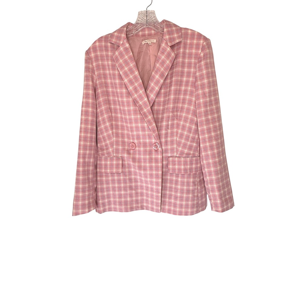 Women's Blazer Pink Plaid Preppy Academia Scholarly Double Breasted Small